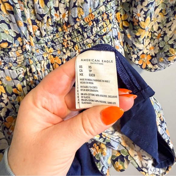 American Eagle Floral Mini Dress XS Puff Sleeve Smocked Boho Dress - Picture 4 of 6